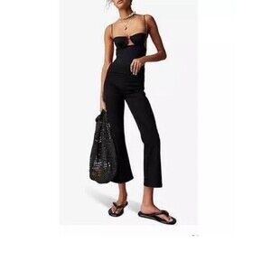 Free People Pants In My Feelings Velvet Crop Slim Flare In Black sz L NWOT